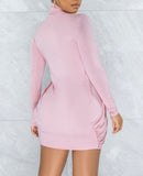 Asymmetrical Draped Long Sleeve Mini Dress