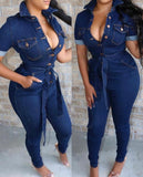 Short Sleeve Denim Jumpsuit
