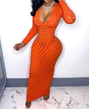 Long Sleeve Plunge Cutout Dress