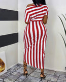 Striped Print One Shoulder Midi Dress