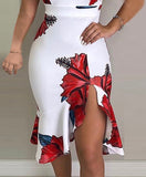 Spaghetti Strap Floral Print Slit Ruffles Dress