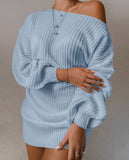 One Shoulder Lantern Sleeve Knit Dress