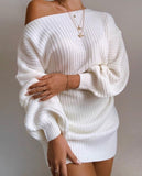 One Shoulder Lantern Sleeve Knit Dress